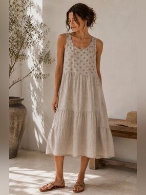 100% Linen, Made In Italy Midi Dress | Langenlook  | Quiet Luxury, Size Small
